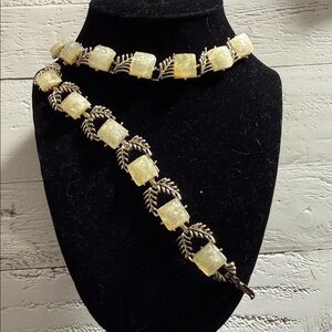 Vintage 40-50s Coro Yellow Glitter Thermoset Necklace, Bracelet, Earrings Set,
